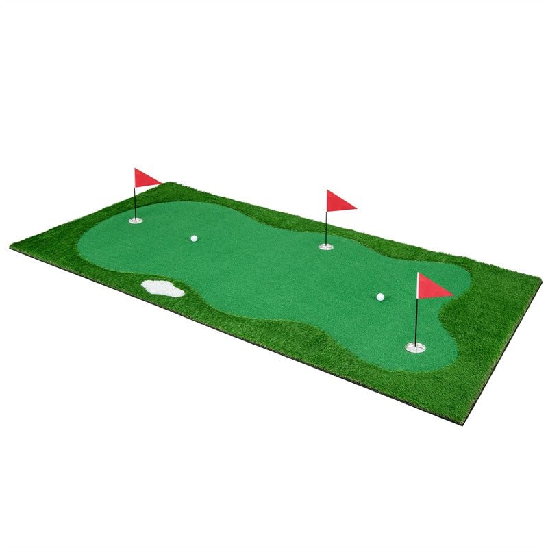 10FT Golf Putting Green, Professional Golf Training Mat with 2 Golf Balls, 3 Holes, Flags & Cups, Realistic Turf for Indoor Outdoor Practice