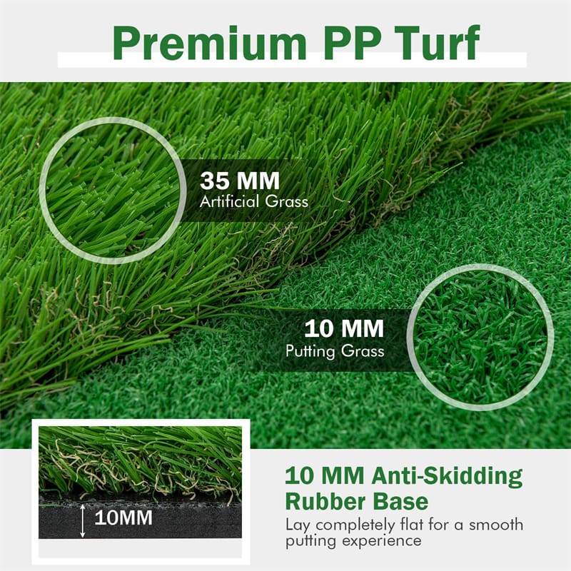 10FT Golf Putting Green, Professional Golf Training Mat with 2 Golf Balls, 3 Holes, Flags & Cups, Realistic Turf for Indoor Outdoor Practice