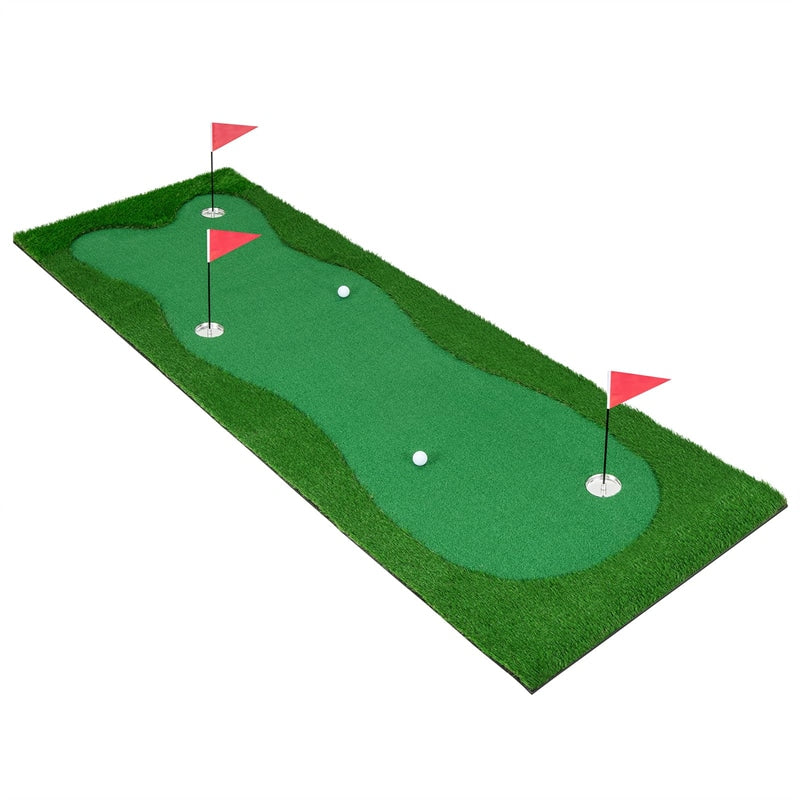 10FT Golf Putting Green, Professional Golf Training Mat with 2 Golf Balls, 3 Holes, Flags & Cups, Realistic Turf for Indoor Outdoor Practice