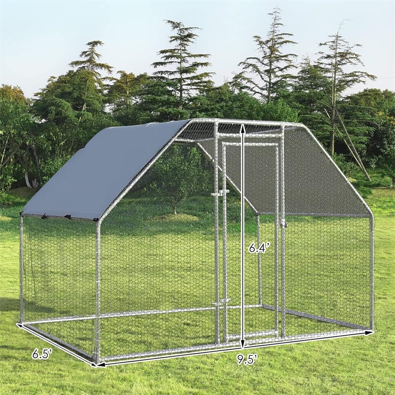 9.5FT Large Metal Chicken Coop, Galvanized Steel Walk-in Poultry Cage Hen Run House Rabbits Habitat with Waterproof Cover for Outdoor Backyard Farm
