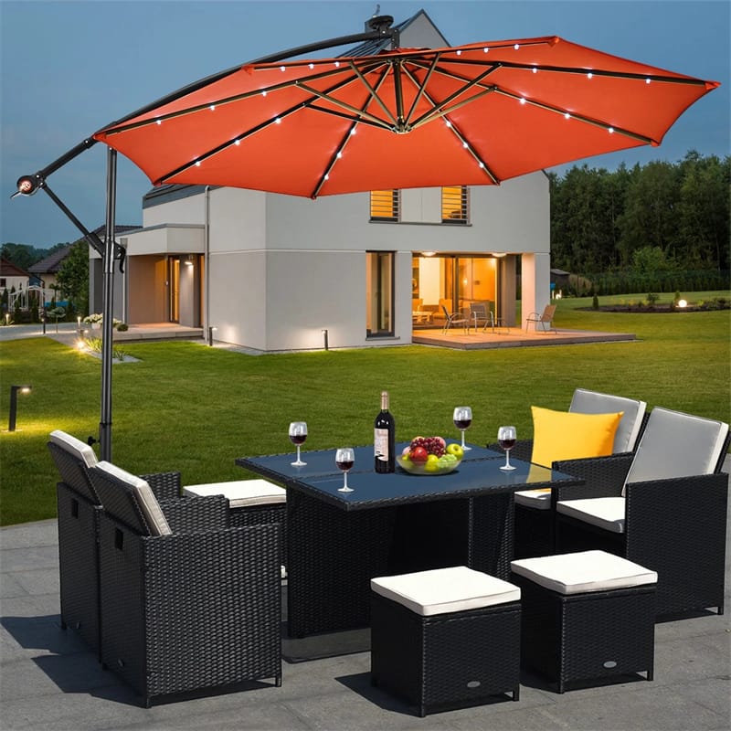 10FT Offset Patio Umbrella with 40 Solar LED Lights & Cross Base, Large Outdoor Cantilever Umbrella for Sun Rain