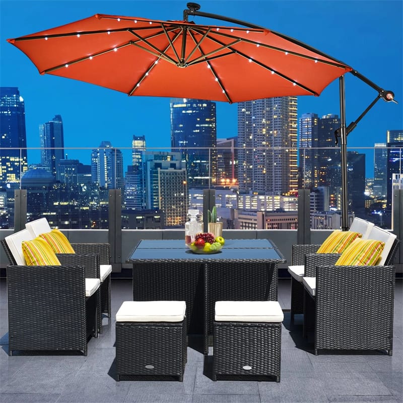 10FT Offset Patio Umbrella with 40 Solar LED Lights & Cross Base, Large Outdoor Cantilever Umbrella for Sun Rain