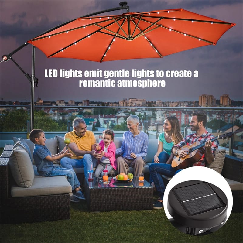 10FT Offset Patio Umbrella with 40 Solar LED Lights & Cross Base, Large Outdoor Cantilever Umbrella for Sun Rain