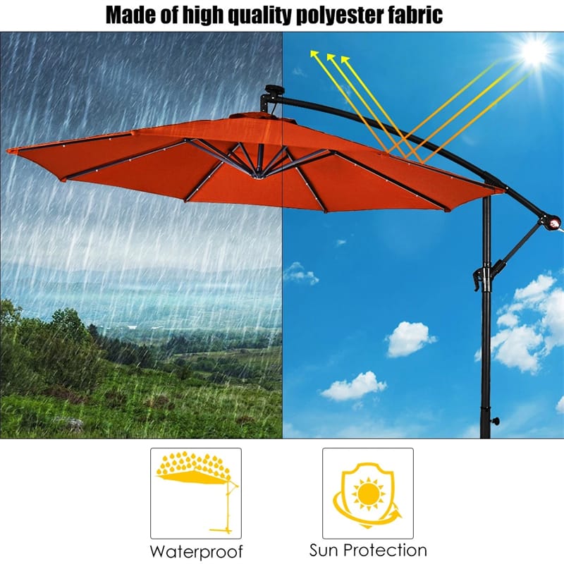 10FT Offset Patio Umbrella with 40 Solar LED Lights & Cross Base, Large Outdoor Cantilever Umbrella for Sun Rain