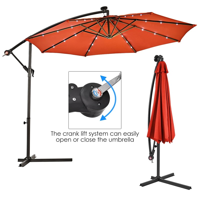 10FT Offset Patio Umbrella with 40 Solar LED Lights & Cross Base, Large Outdoor Cantilever Umbrella for Sun Rain