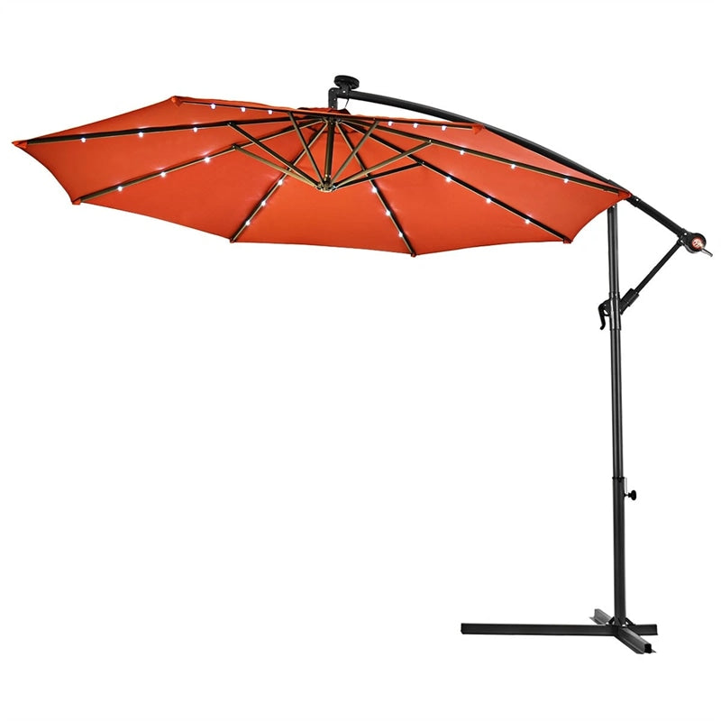 10FT Offset Patio Umbrella with 40 Solar LED Lights & Cross Base, Large Outdoor Cantilever Umbrella for Sun Rain