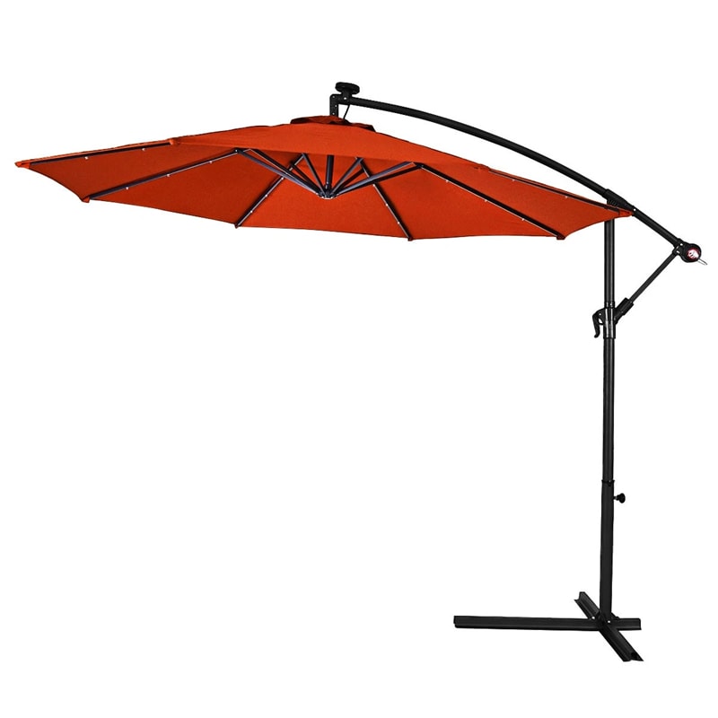 10FT Offset Patio Umbrella with 40 Solar LED Lights & Cross Base, Large Outdoor Cantilever Umbrella for Sun Rain