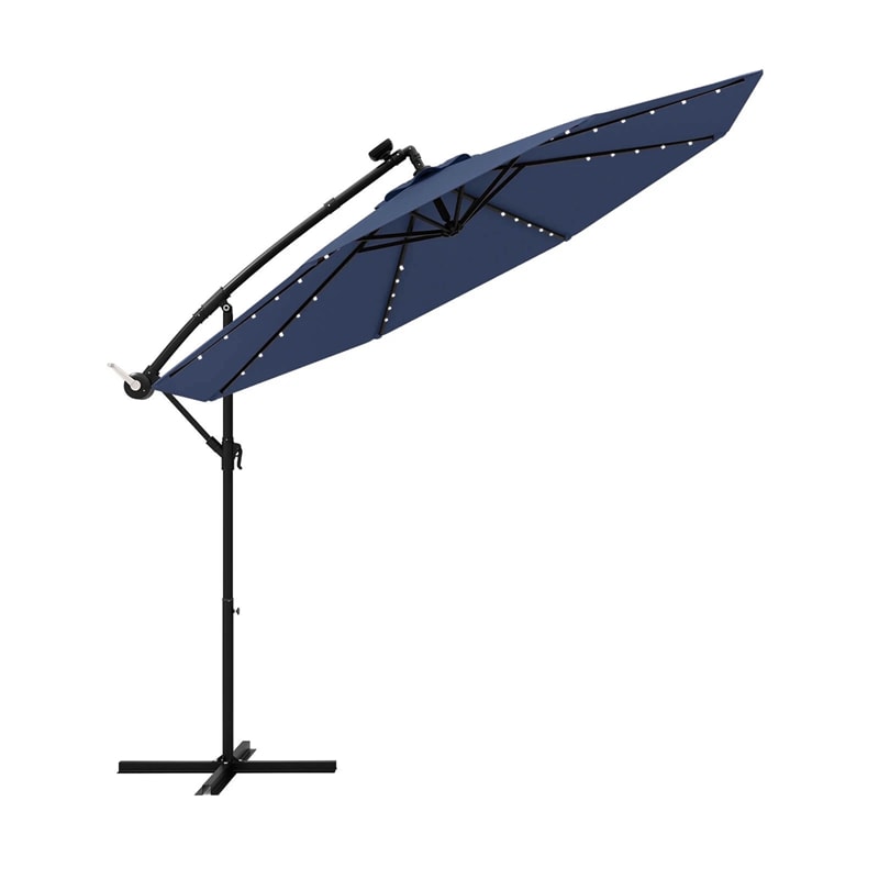 10FT Offset Patio Umbrella with 40 Solar LED Lights & Cross Base, Large Outdoor Cantilever Umbrella for Sun Rain