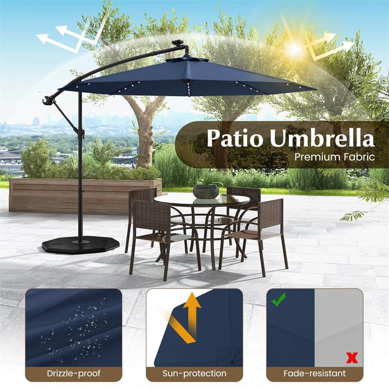 10FT Offset Patio Umbrella with 40 Solar LED Lights & Cross Base, Large Outdoor Cantilever Umbrella for Sun Rain