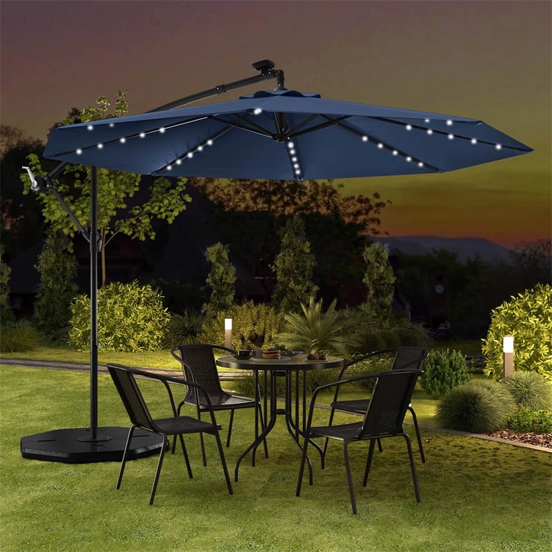 10FT Offset Patio Umbrella with 40 Solar LED Lights & Cross Base, Large Outdoor Cantilever Umbrella for Sun Rain