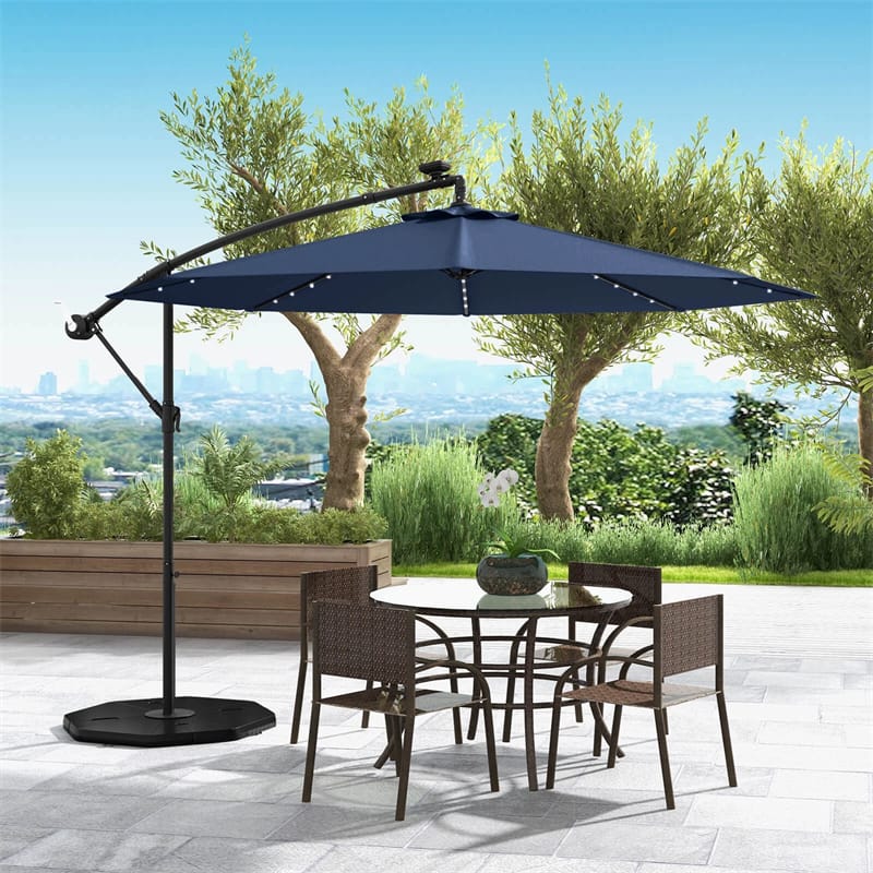 10FT Offset Patio Umbrella with 40 Solar LED Lights & Cross Base, Large Outdoor Cantilever Umbrella for Sun Rain