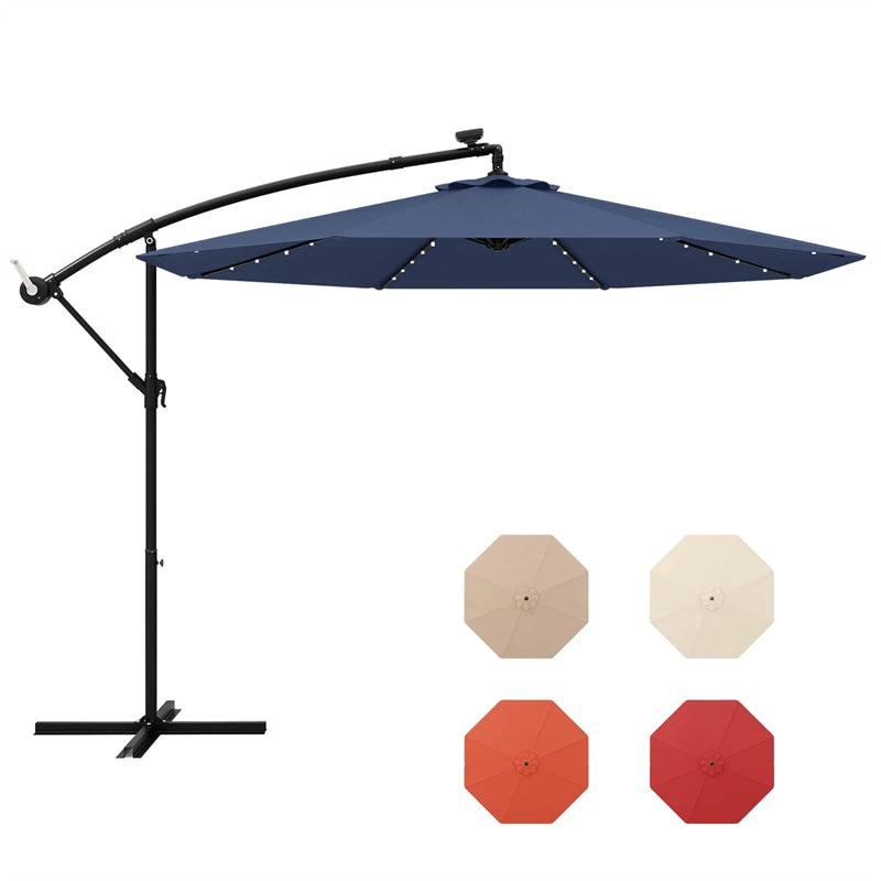 10FT Offset Patio Umbrella with 40 Solar LED Lights & Cross Base, Large Outdoor Cantilever Umbrella for Sun Rain