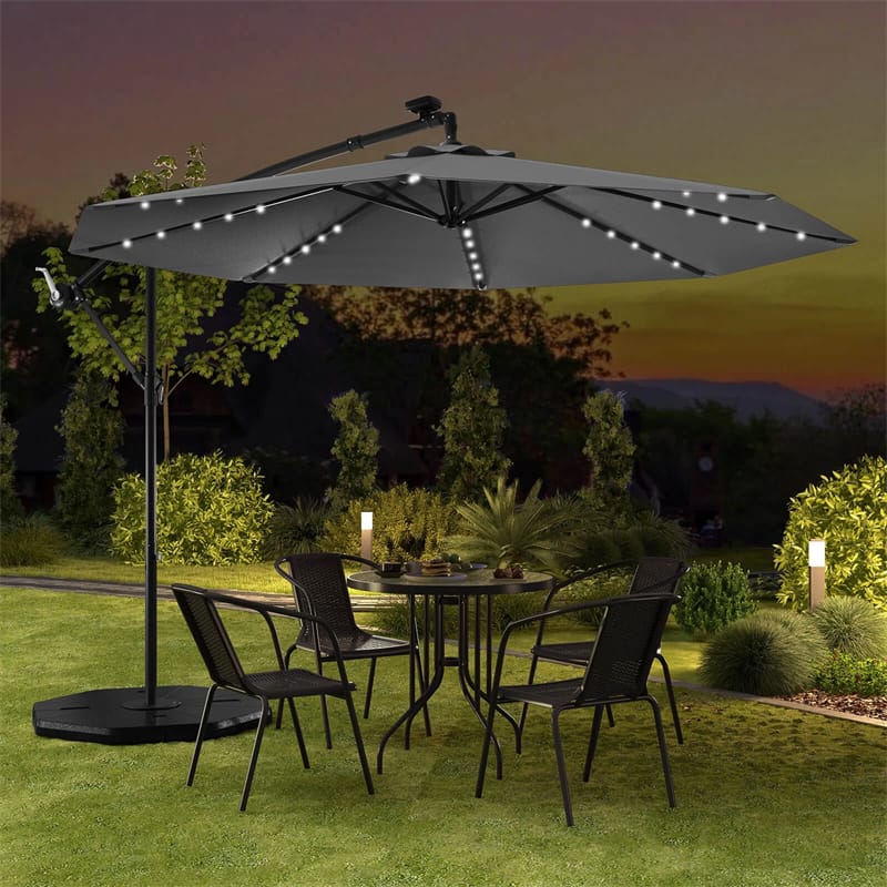 10FT Offset Patio Umbrella with 40 Solar LED Lights & Cross Base, Large Outdoor Cantilever Umbrella for Sun Rain
