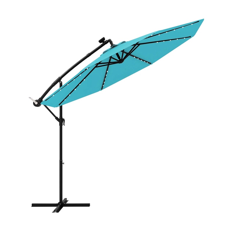 10FT Offset Patio Umbrella with 40 Solar LED Lights & Cross Base, Large Outdoor Cantilever Umbrella for Sun Rain
