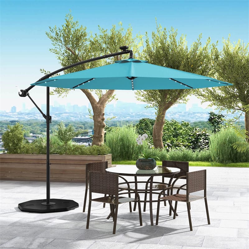 10FT Offset Patio Umbrella with 40 Solar LED Lights & Cross Base, Large Outdoor Cantilever Umbrella for Sun Rain