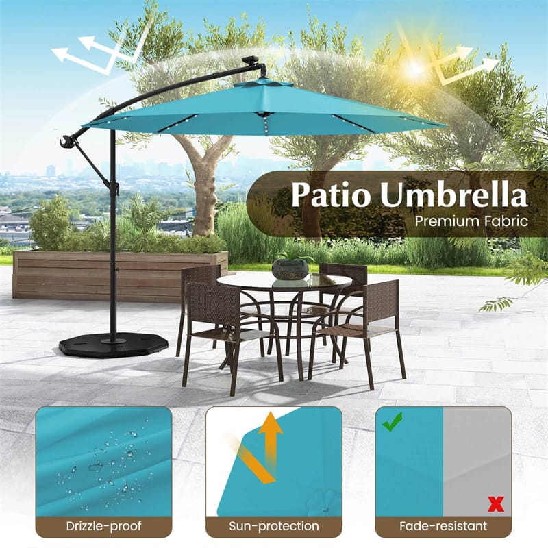 10FT Offset Patio Umbrella with 40 Solar LED Lights & Cross Base, Large Outdoor Cantilever Umbrella for Sun Rain