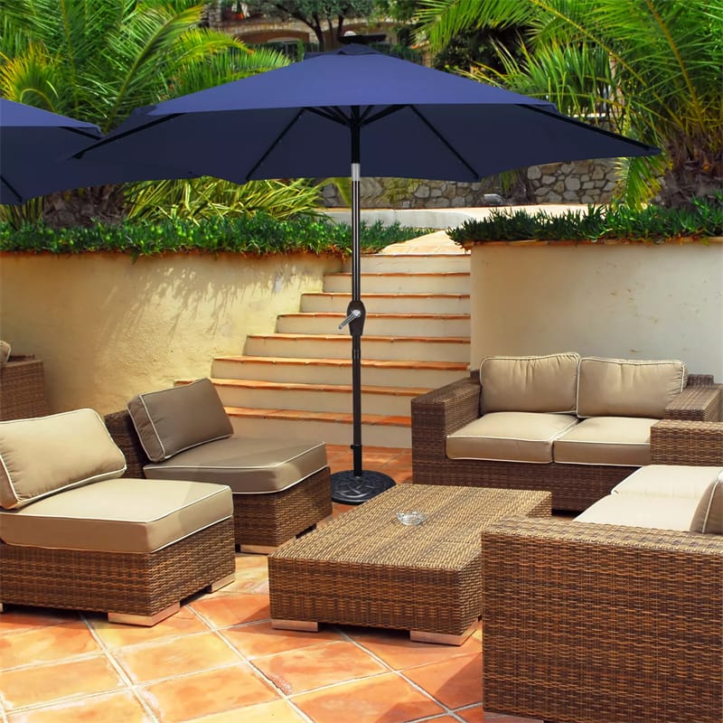 10FT Patio Umbrella with Solar LED Lights & Crank, Easy Tilt Outdoor Market Umbrella for Backyard, Poolside, Deck