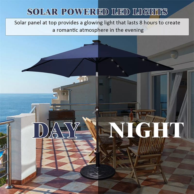 10FT Patio Umbrella with Solar LED Lights & Crank, Easy Tilt Outdoor Market Umbrella for Backyard, Poolside, Deck