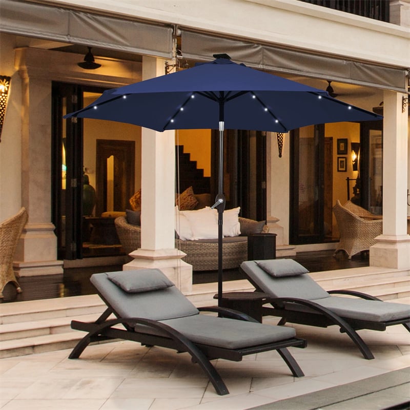 10FT Patio Umbrella with Solar LED Lights & Crank, Easy Tilt Outdoor Market Umbrella for Backyard, Poolside, Deck