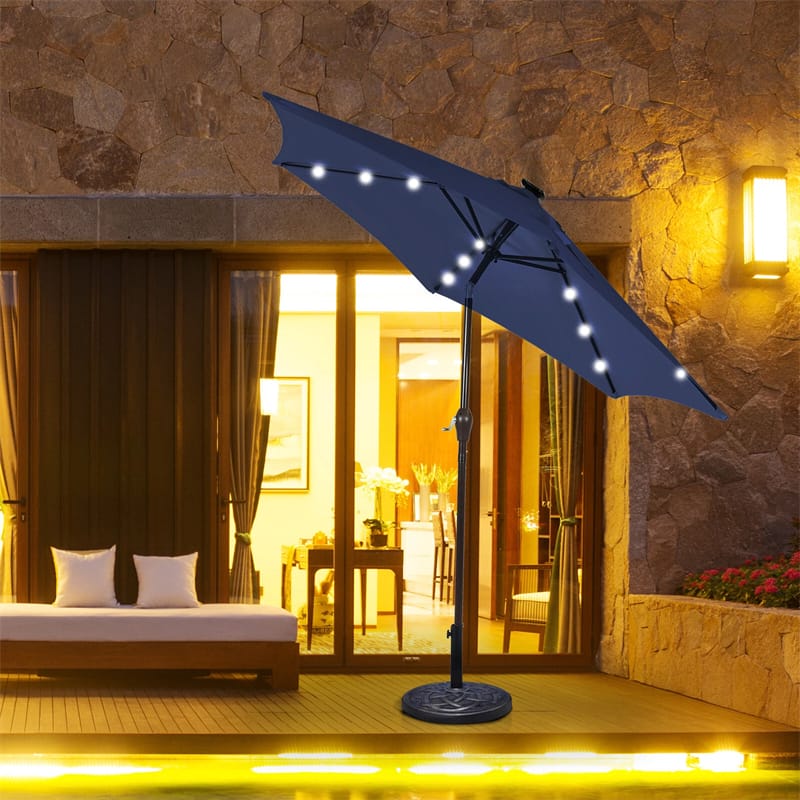 10FT Patio Umbrella with Solar LED Lights & Crank, Easy Tilt Outdoor Market Umbrella for Backyard, Poolside, Deck