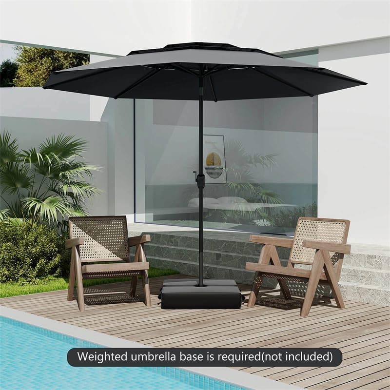 10 FT 3 Tiers Outdoor Patio Market Umbrella with Crank & Auto-tilt, Double Vented Table Umbrella for Pool Deck