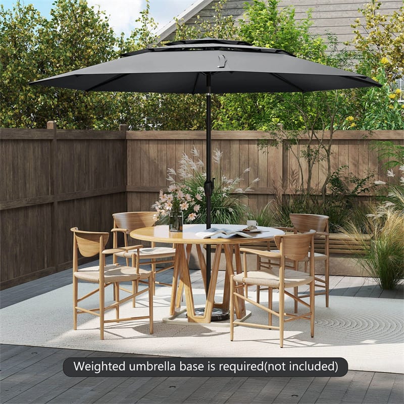10 FT 3 Tiers Outdoor Patio Market Umbrella with Crank & Auto-tilt, Double Vented Table Umbrella for Pool Deck