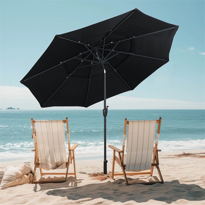 10 FT 3 Tiers Outdoor Patio Market Umbrella with Crank & Auto-tilt, Double Vented Table Umbrella for Pool Deck