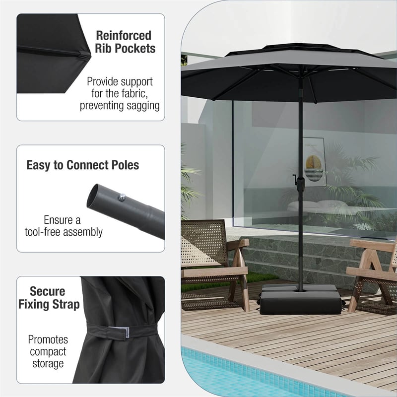 10 FT 3 Tiers Outdoor Patio Market Umbrella with Crank & Auto-tilt, Double Vented Table Umbrella for Pool Deck