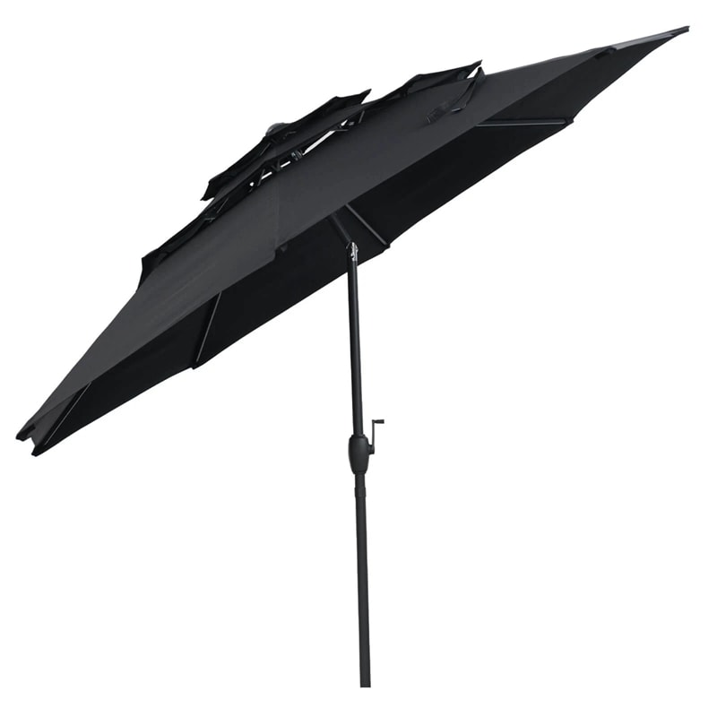 10 FT 3 Tiers Outdoor Patio Market Umbrella with Crank & Auto-tilt, Double Vented Table Umbrella for Pool Deck