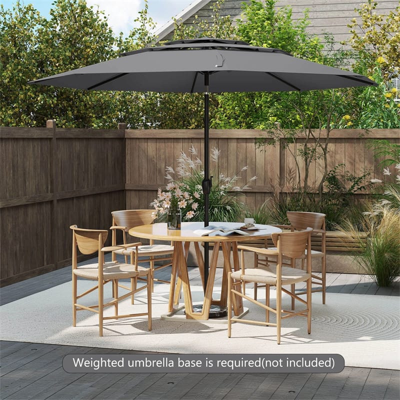 10 FT 3 Tiers Outdoor Patio Market Umbrella with Crank & Auto-tilt, Double Vented Table Umbrella for Pool Deck
