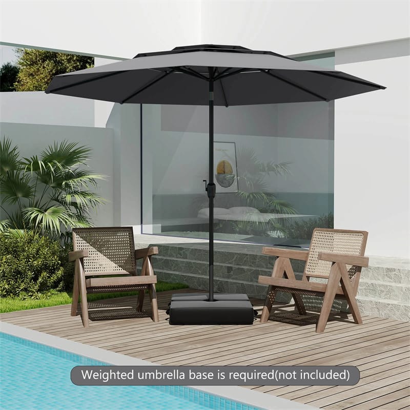 10 FT 3 Tiers Outdoor Patio Market Umbrella with Crank & Auto-tilt, Double Vented Table Umbrella for Pool Deck