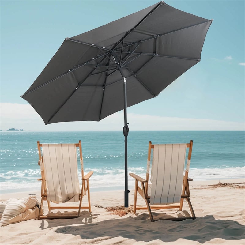 10 FT 3 Tiers Outdoor Patio Market Umbrella with Crank & Auto-tilt, Double Vented Table Umbrella for Pool Deck