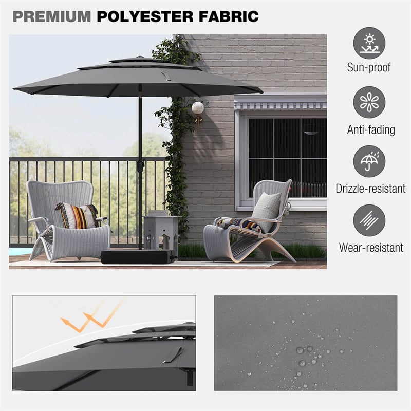 10 FT 3 Tiers Outdoor Patio Market Umbrella with Crank & Auto-tilt, Double Vented Table Umbrella for Pool Deck