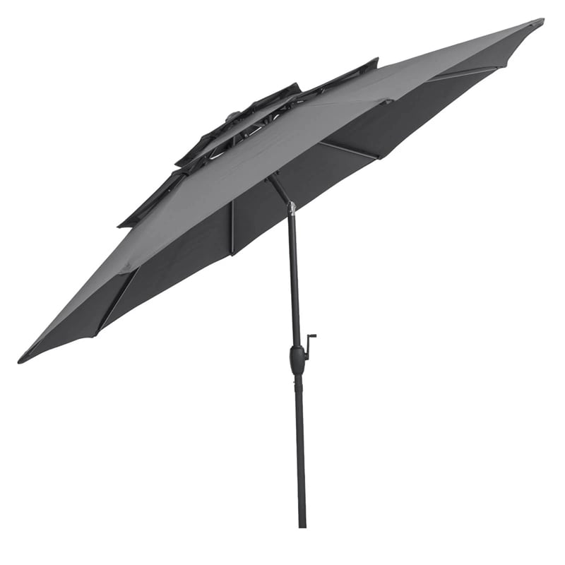 10 FT 3 Tiers Outdoor Patio Market Umbrella with Crank & Auto-tilt, Double Vented Table Umbrella for Pool Deck