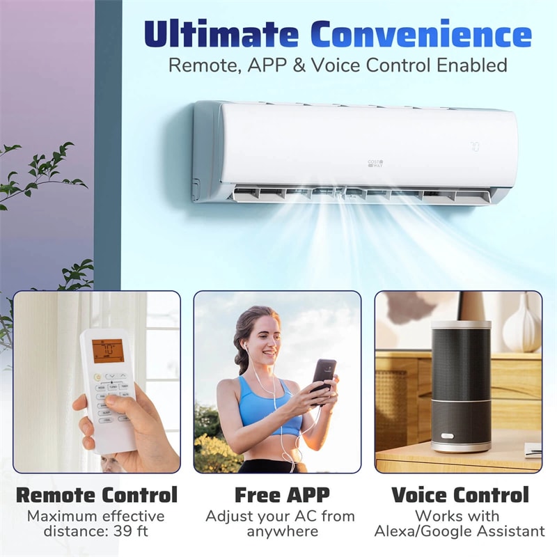 11500 BTU WiFi Ductless Mini Split Air Conditioner with Heat Pump, 17 SEER2 Inverter Split AC Works with Alexa Cools up to 750 Sq.Ft