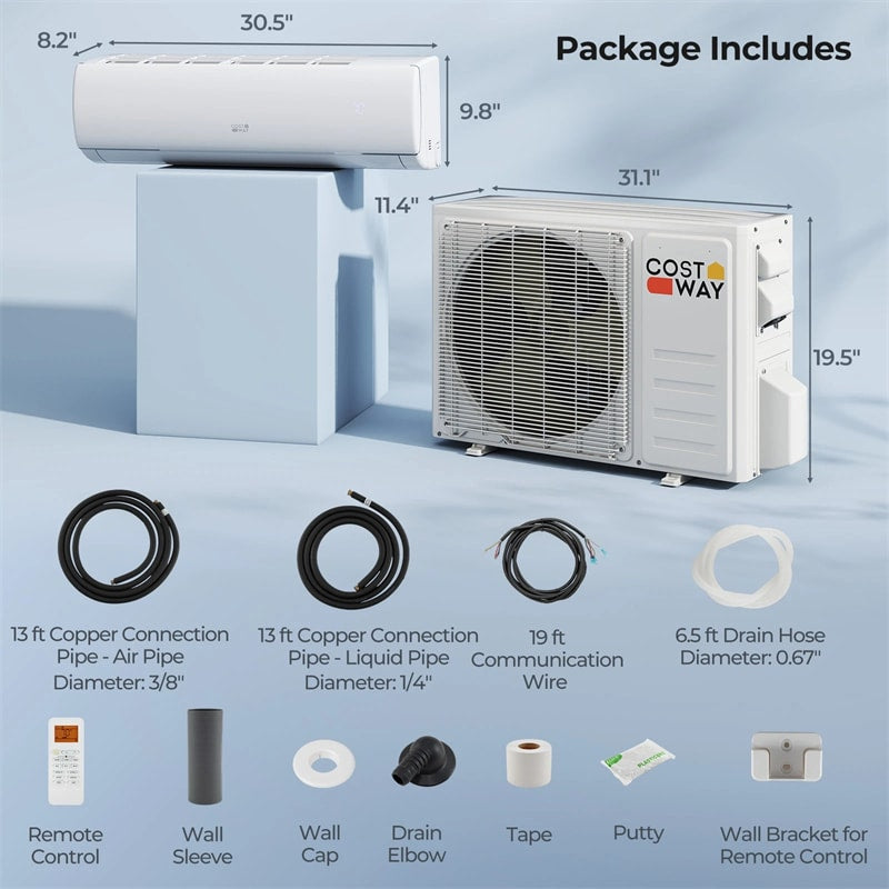 11500 BTU WiFi Ductless Mini Split Air Conditioner with Heat Pump, 17 SEER2 Inverter Split AC Works with Alexa Cools up to 750 Sq.Ft