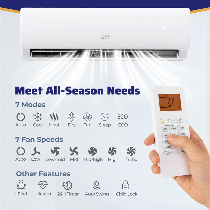11500 BTU WiFi Ductless Mini Split Air Conditioner with Heat Pump, 17 SEER2 Inverter Split AC Works with Alexa Cools up to 750 Sq.Ft