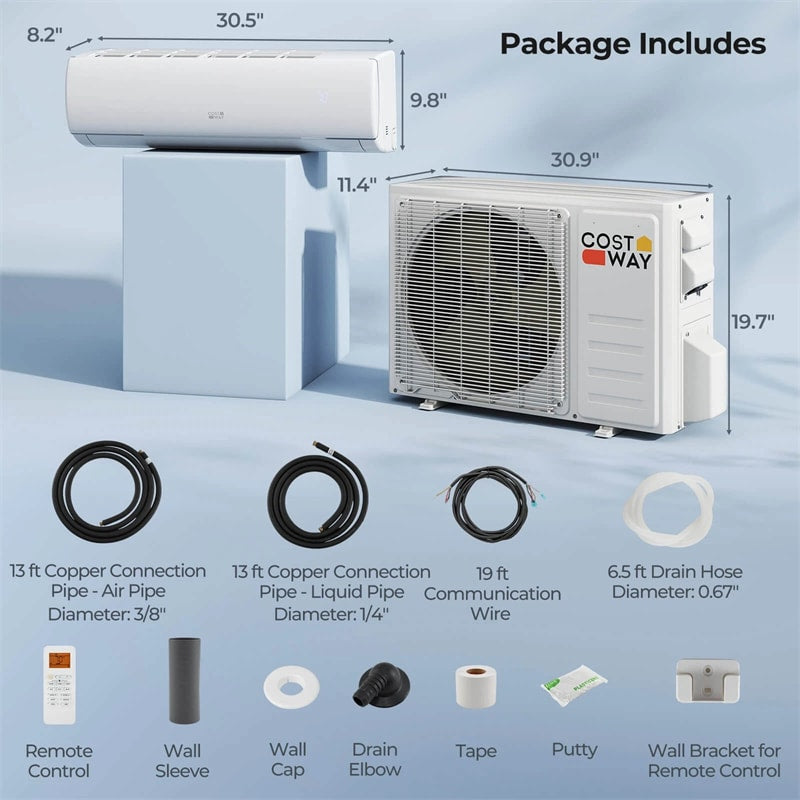 11500 BTU WiFi Ductless Mini Split Air Conditioner with Heat Pump, 17 SEER2 Inverter Split AC Works with Alexa Cools up to 750 Sq.Ft