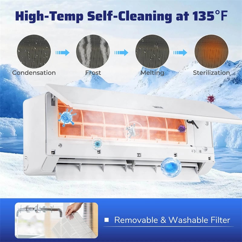 11500 BTU WiFi Ductless Mini Split Air Conditioner with Heat Pump, 17 SEER2 Inverter Split AC Works with Alexa Cools up to 750 Sq.Ft