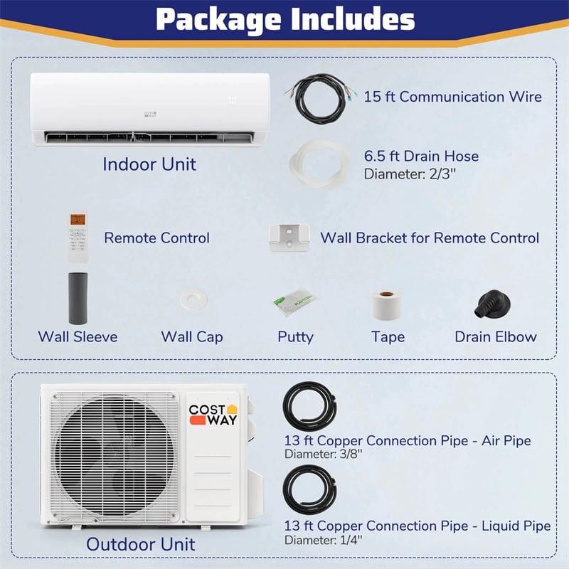 11500 BTU WiFi Ductless Mini Split Air Conditioner with Heat Pump, 17 SEER2 Inverter Split AC Works with Alexa Cools up to 750 Sq.Ft