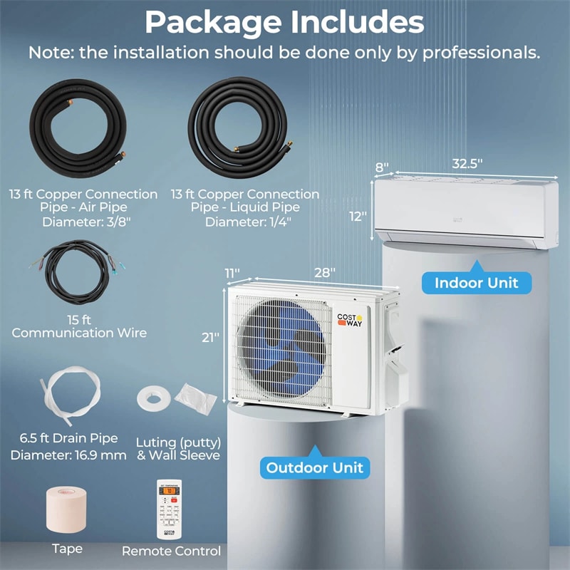 Energy Star Certified 12000 BTU 24 SEER2 Mini Split Air Conditioner with Heat Pump, WiFi Enabled Ductless Inverter AC Unit Cools 750 Sq.Ft