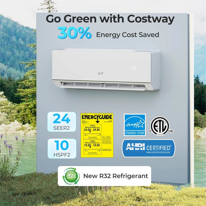 Energy Star Certified 12000 BTU 24 SEER2 Mini Split Air Conditioner with Heat Pump, WiFi Enabled Ductless Inverter AC Unit Cools 750 Sq.Ft