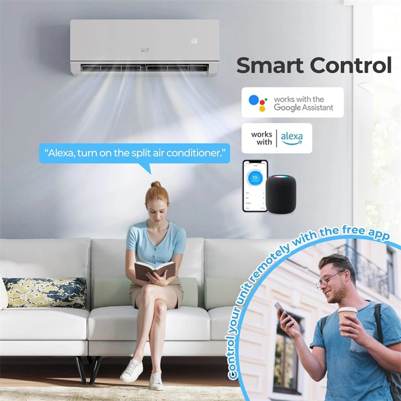 Energy Star Certified 12000 BTU 24 SEER2 Mini Split Air Conditioner with Heat Pump, WiFi Enabled Ductless Inverter AC Unit Cools 750 Sq.Ft