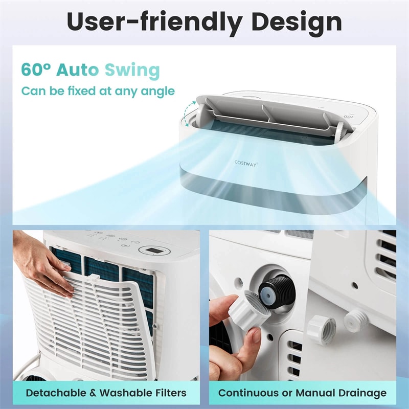 12000 BTU Portable Air Conditioner, 3-in-1 AC Unit with Fan, Dehumidifier & Sleep Mode, 24H Timer, Window Kit, Cools Room up to 550 Sq. Ft