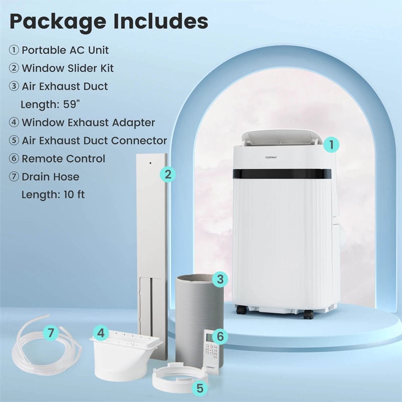 12000 BTU Portable Air Conditioner, 3-in-1 AC Unit with Fan, Dehumidifier & Sleep Mode, 24H Timer, Window Kit, Cools Room up to 550 Sq. Ft