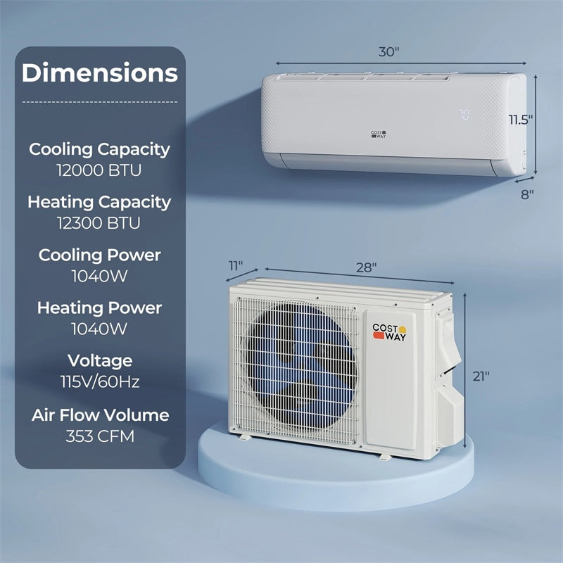 Airtural Series 12000 BTU WiFi Enabled Mini Split Air Conditioner with Heat Pump, 22 SEER2 115V Inverter System Alexa Compatible for 750 Sq.Ft Room