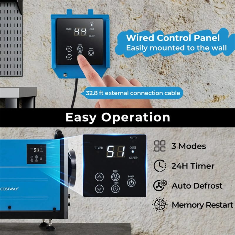 124 PPD Commercial Dehumidifier, 1300 Sq.Ft Crawl Space Dehumidifier with Drain Hose, Auto Defrost, 3 Modes & 24H Timer for Basement, Warehouse