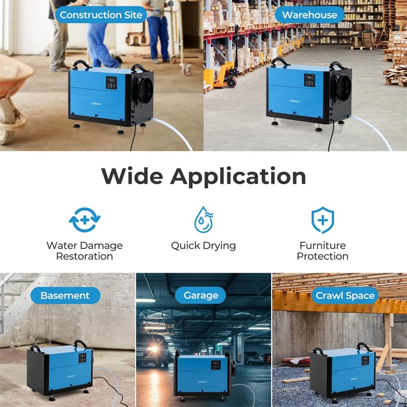 124 PPD Commercial Dehumidifier, 1300 Sq.Ft Crawl Space Dehumidifier with Drain Hose, Auto Defrost, 3 Modes & 24H Timer for Basement, Warehouse