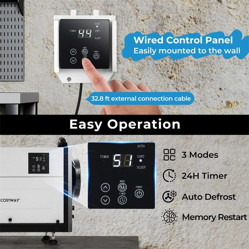 124 PPD Commercial Dehumidifier, 1300 Sq.Ft Crawl Space Dehumidifier with Drain Hose, Auto Defrost, 3 Modes & 24H Timer for Basement, Warehouse