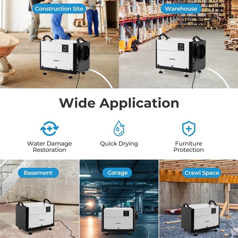 124 PPD Commercial Dehumidifier, 1300 Sq.Ft Crawl Space Dehumidifier with Drain Hose, Auto Defrost, 3 Modes & 24H Timer for Basement, Warehouse